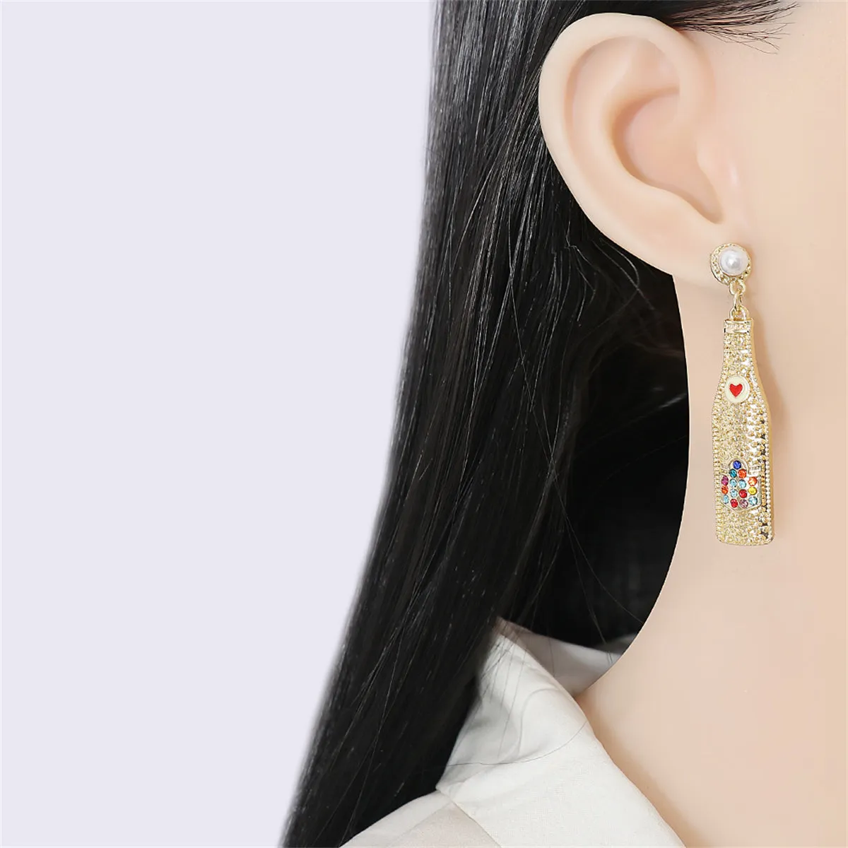 Cubic Zirconia & Pearl Wine Bottle Drop Earrings