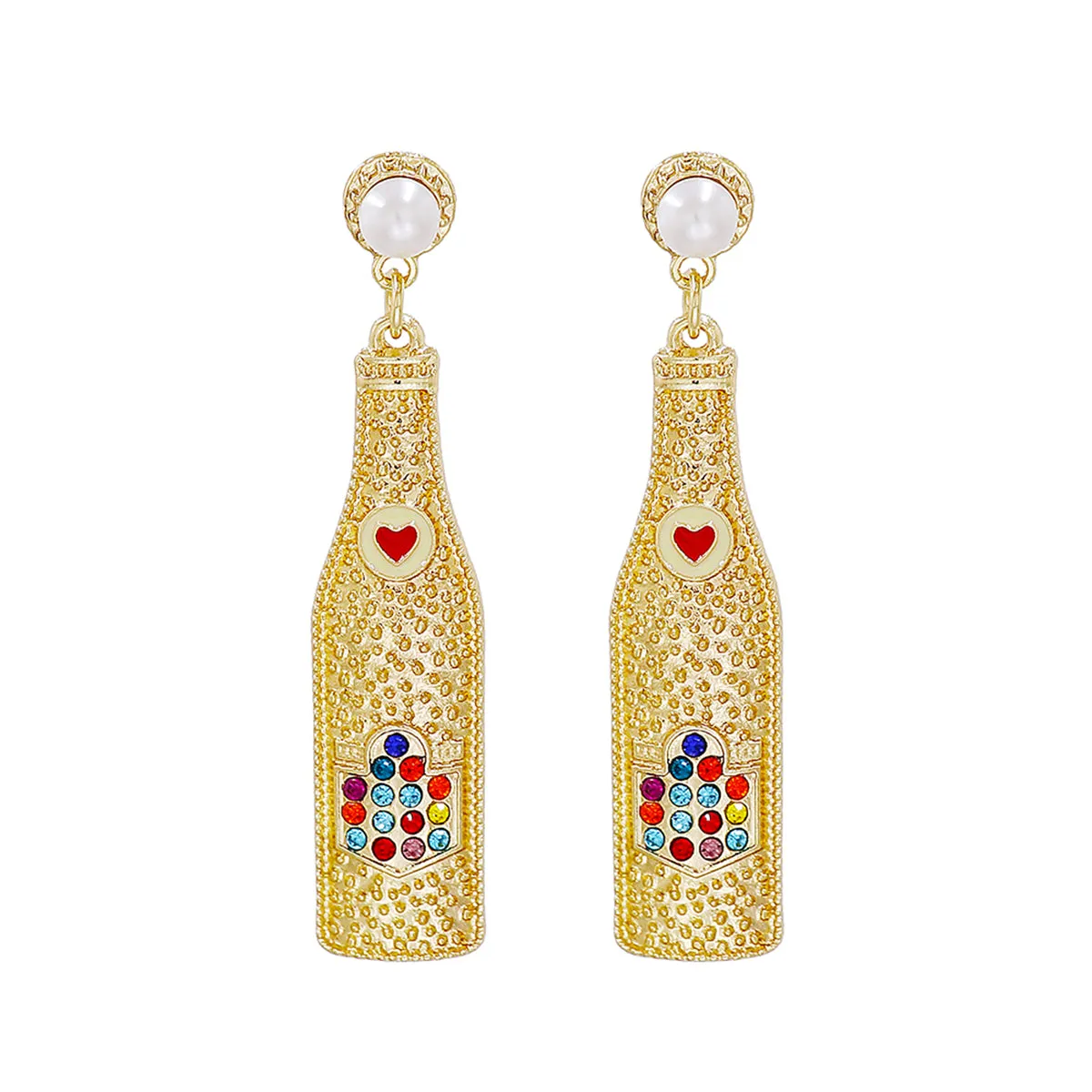 Cubic Zirconia & Pearl Wine Bottle Drop Earrings
