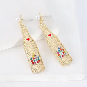 Cubic Zirconia & Pearl Wine Bottle Drop Earrings