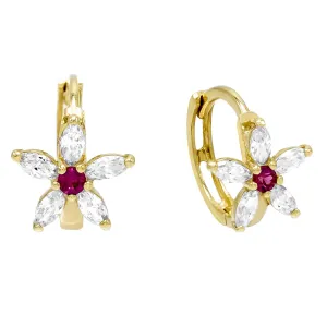 CZ Flower Huggie Earring 14K