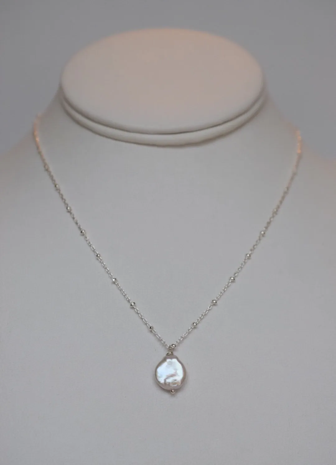 Dainty Coin Pearl Necklace, Sterling Silver
