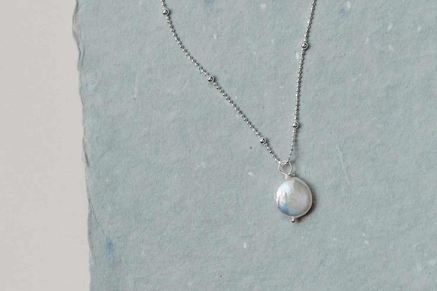 Dainty Coin Pearl Necklace, Sterling Silver
