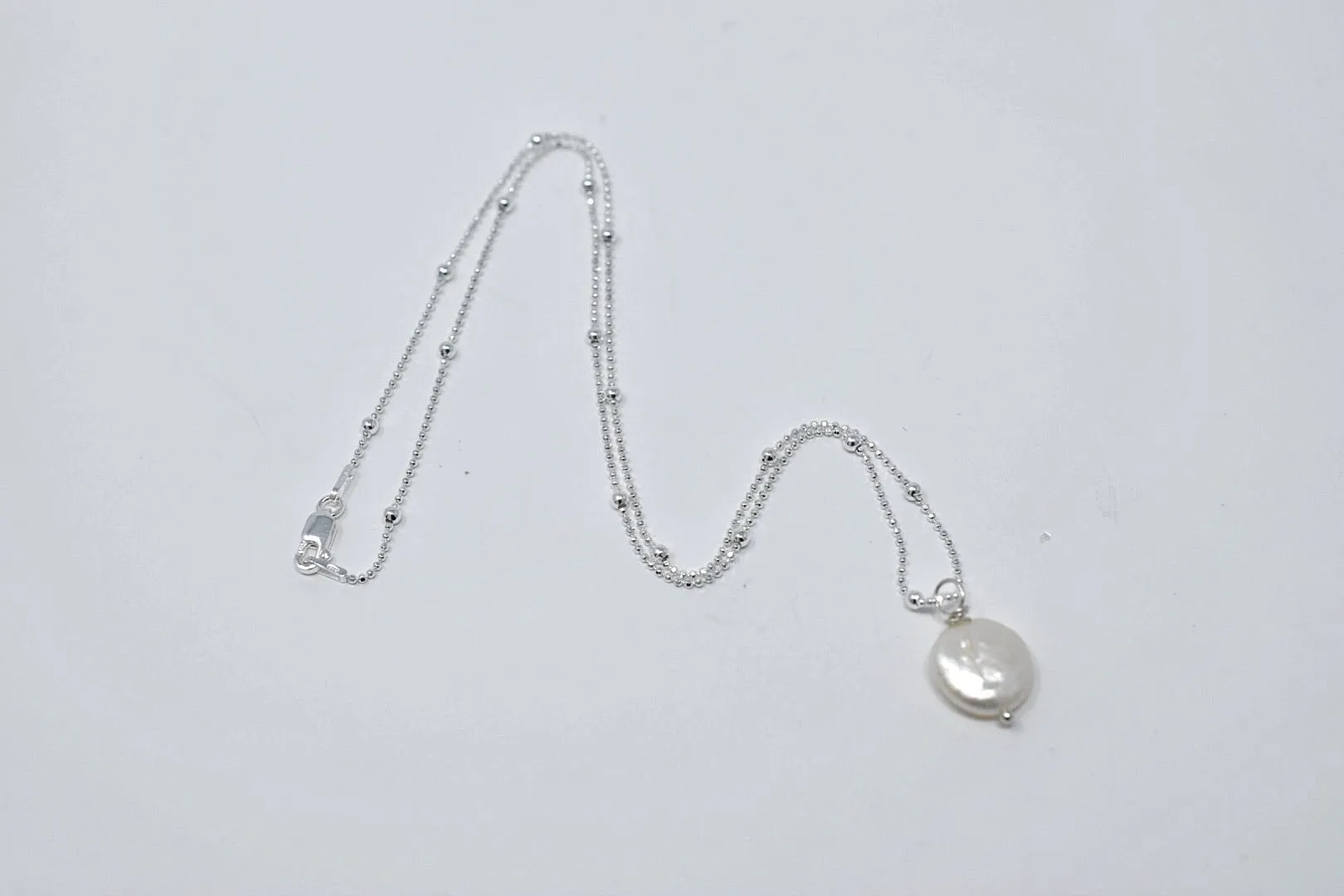 Dainty Coin Pearl Necklace, Sterling Silver