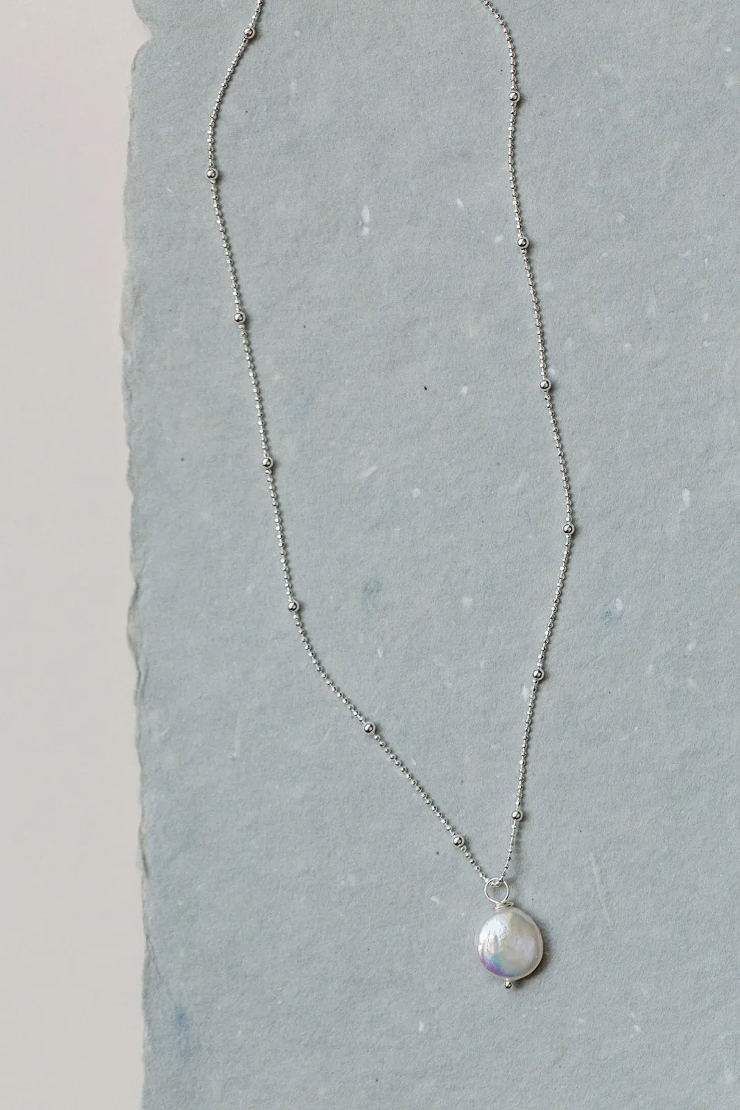 Dainty Coin Pearl Necklace, Sterling Silver
