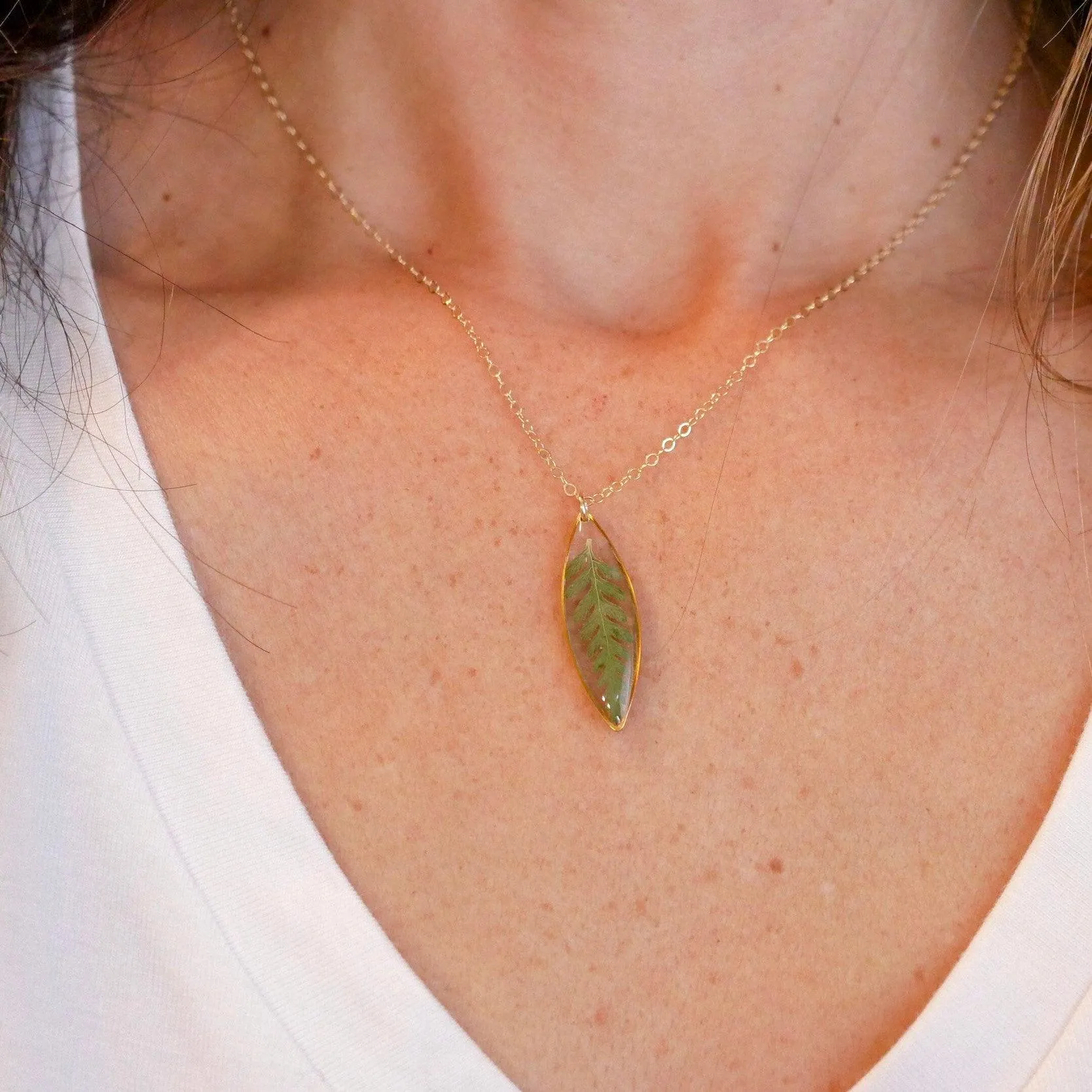 Dainty Fern Leaf Marquise Necklace