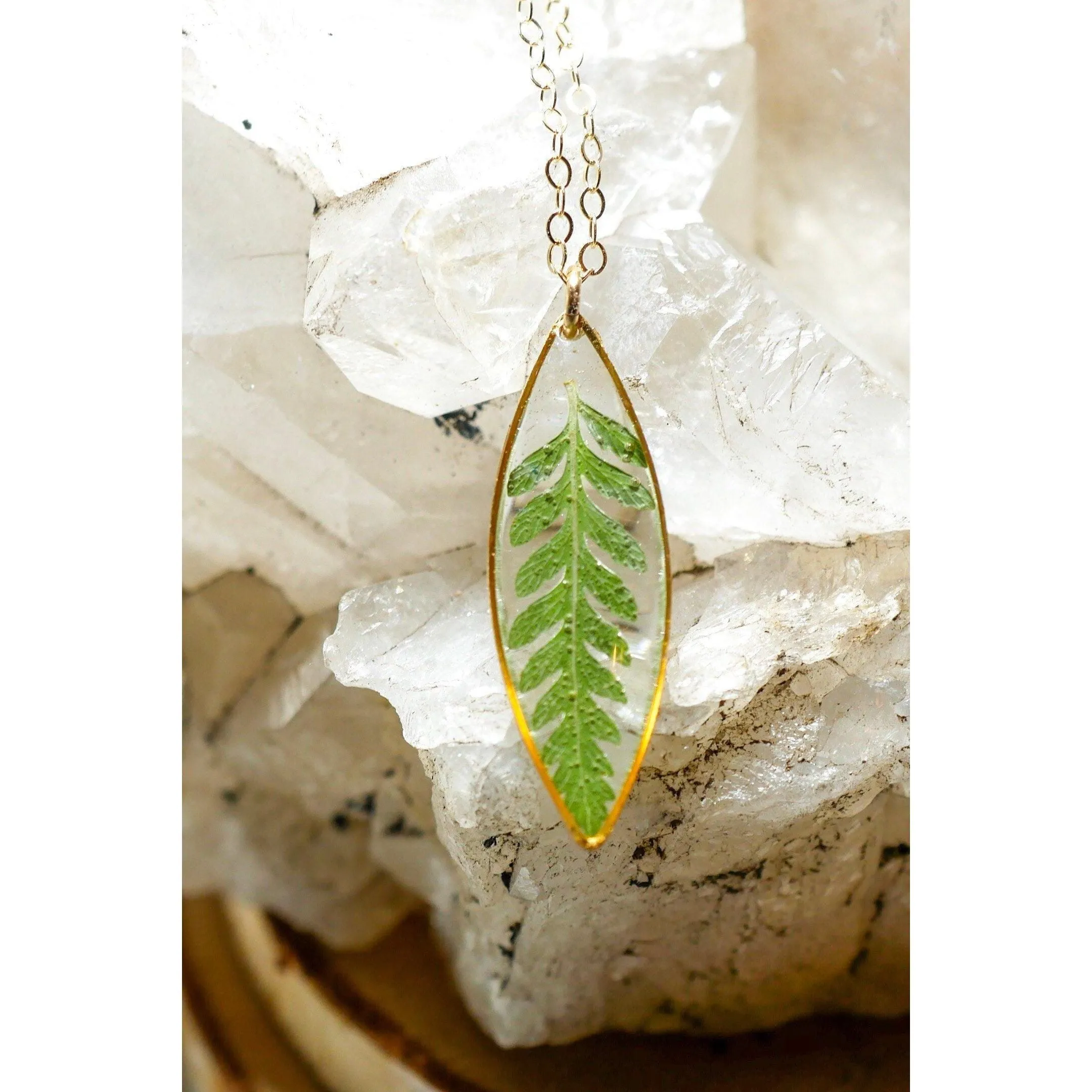 Dainty Fern Leaf Marquise Necklace
