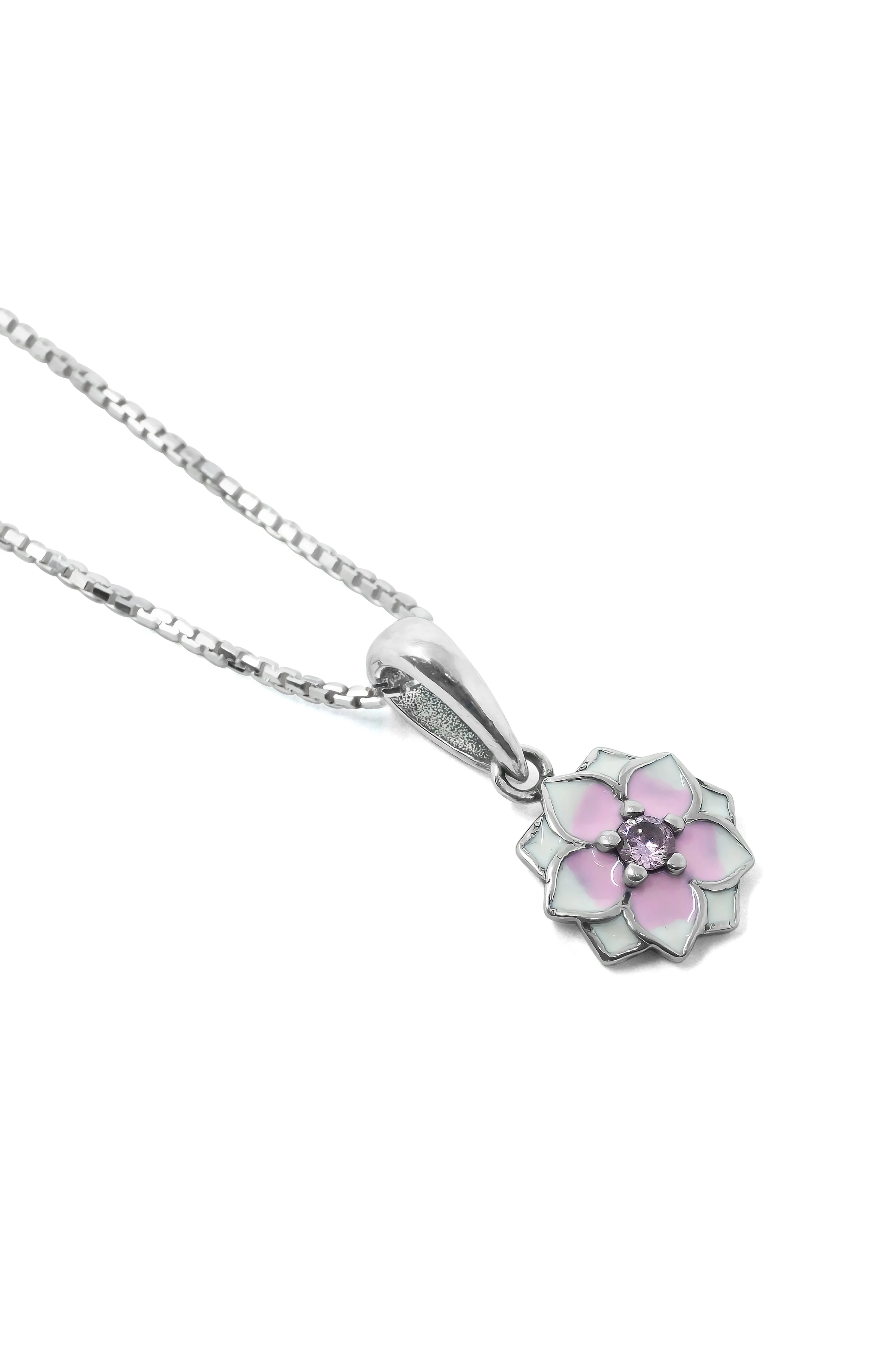 Dainty Floral Handpainted Sterling Silver Chain Pendant