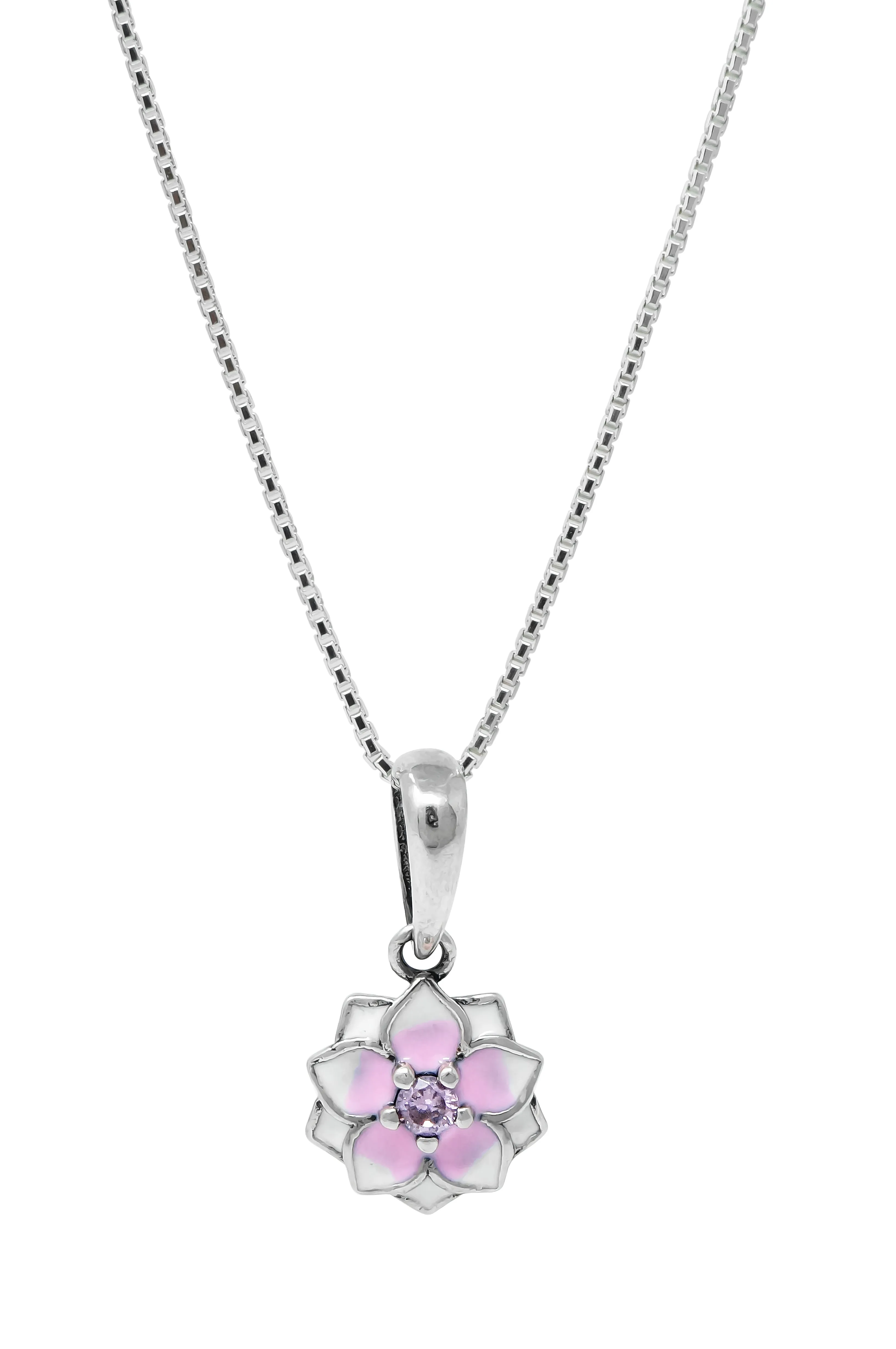 Dainty Floral Handpainted Sterling Silver Chain Pendant