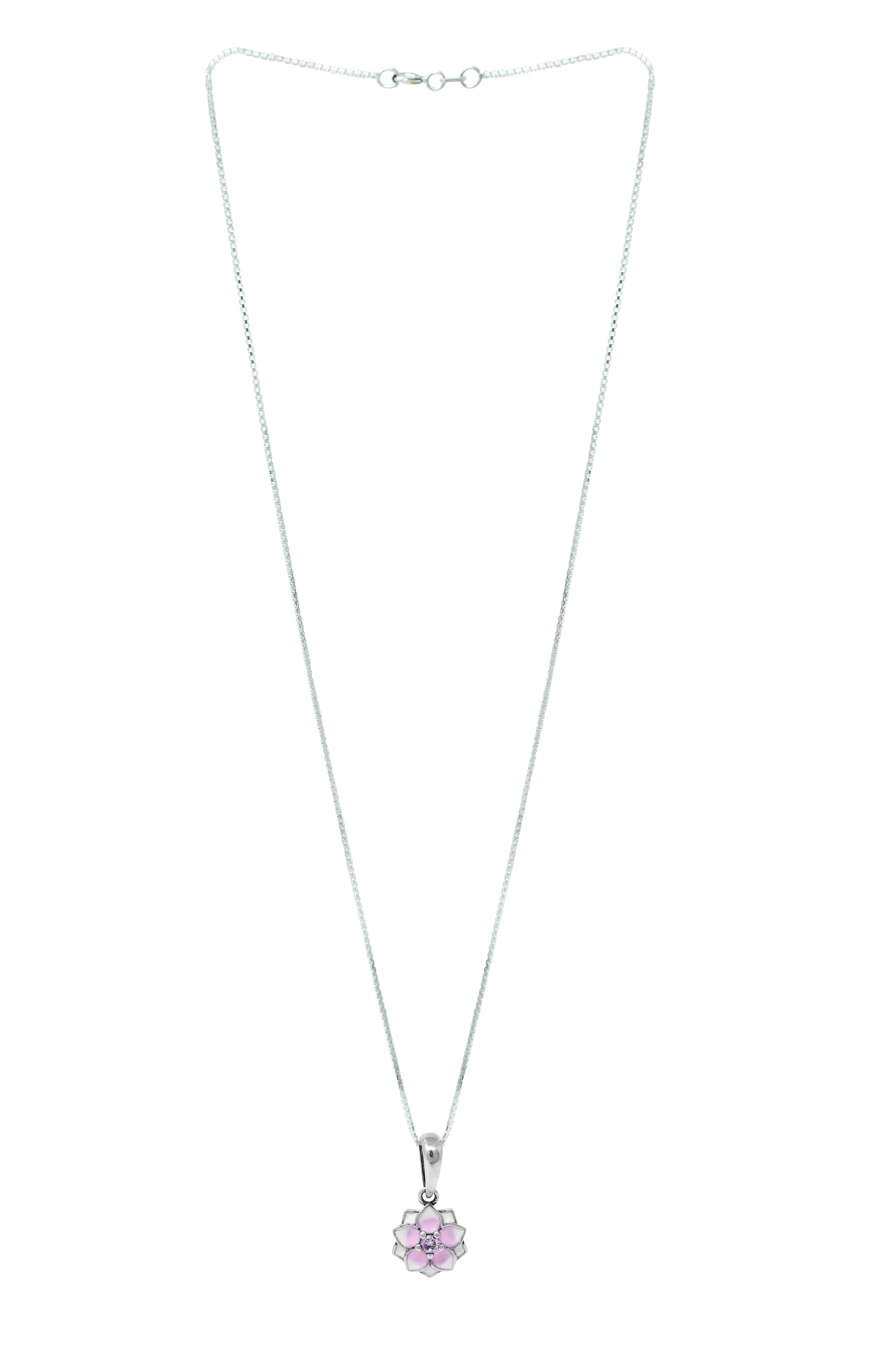 Dainty Floral Handpainted Sterling Silver Chain Pendant