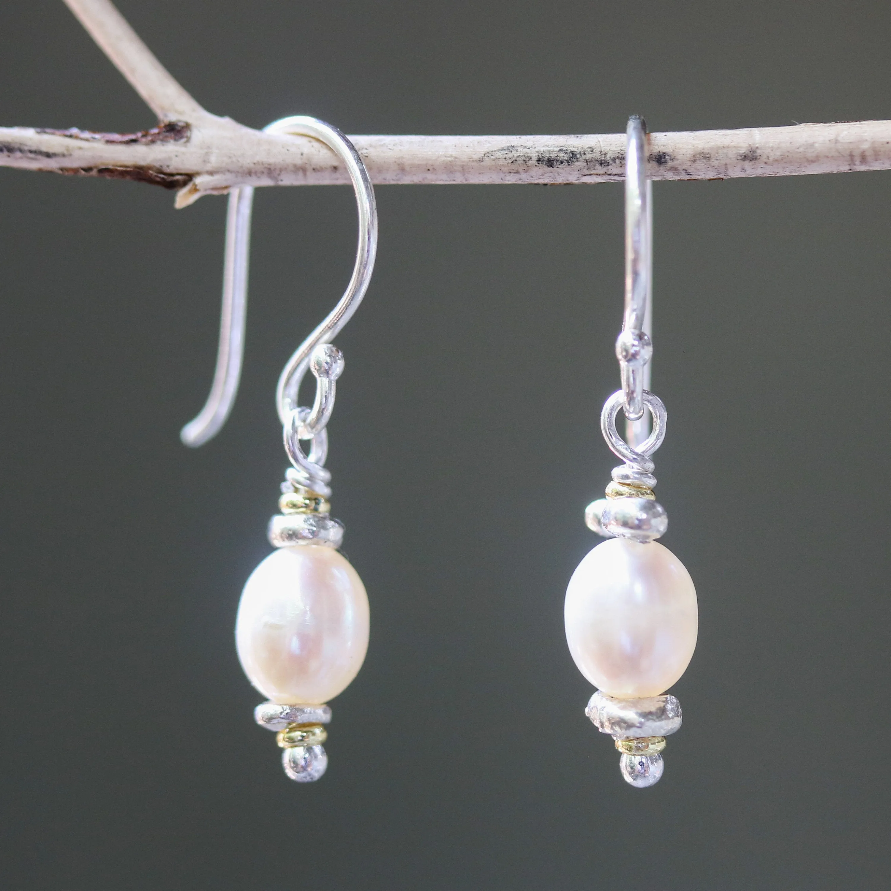 dainty freshwater pearl earring on hypoallergenic sterling silver, drop earring, dangle earring, boho earring, gift for women