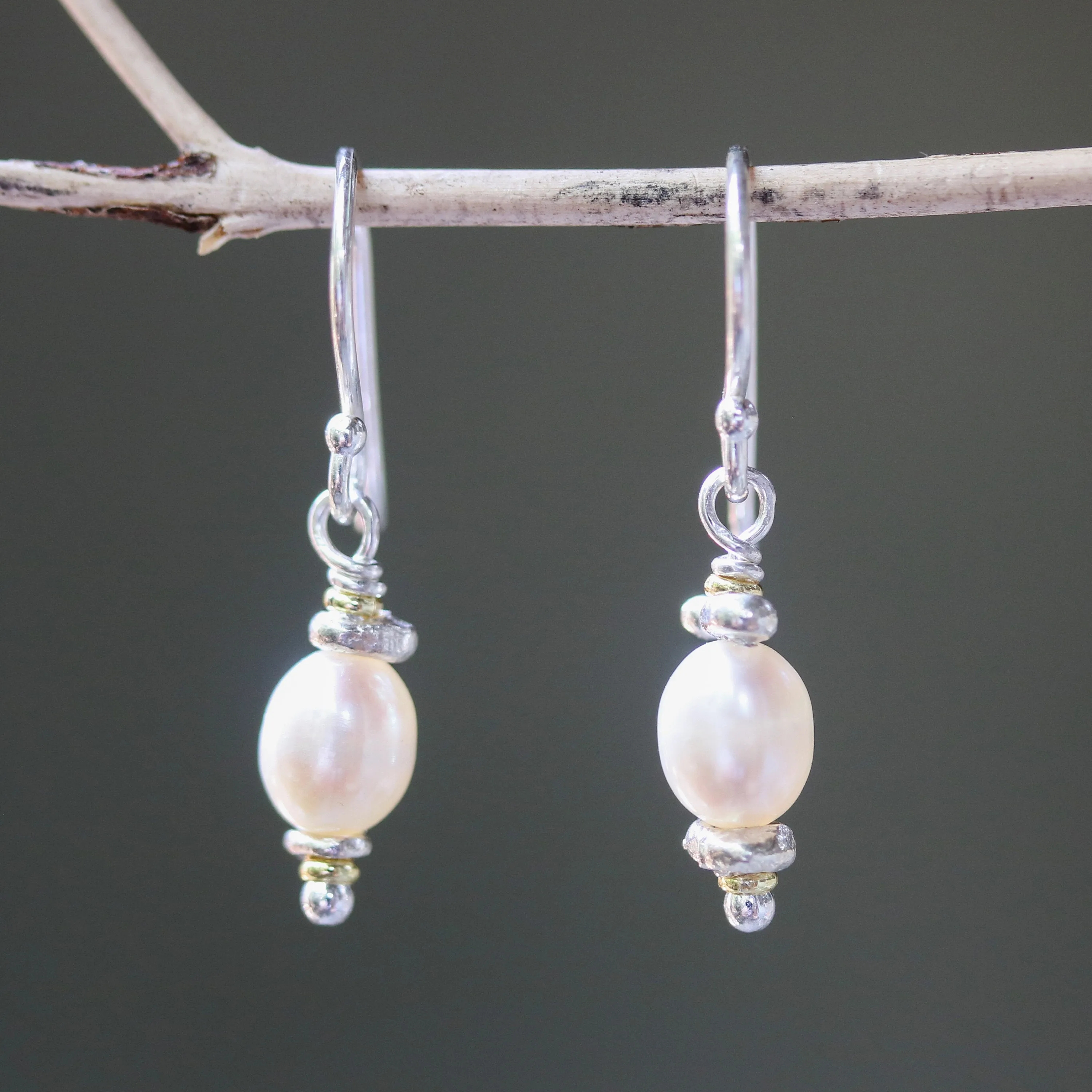 dainty freshwater pearl earring on hypoallergenic sterling silver, drop earring, dangle earring, boho earring, gift for women