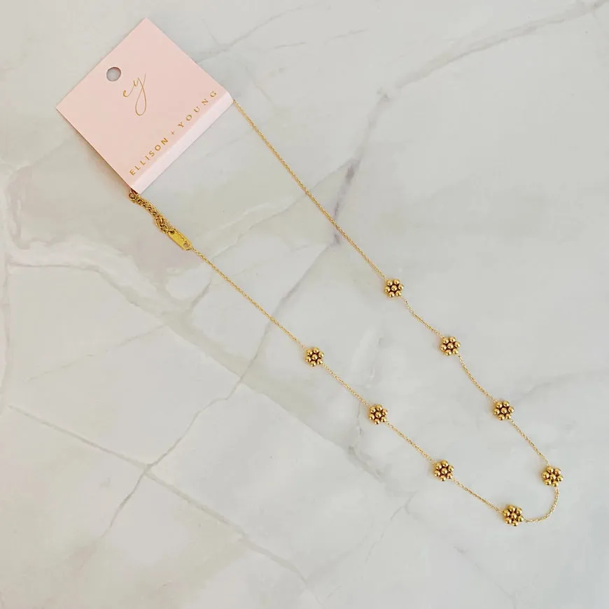Dainty Golden Bead Flower Necklace