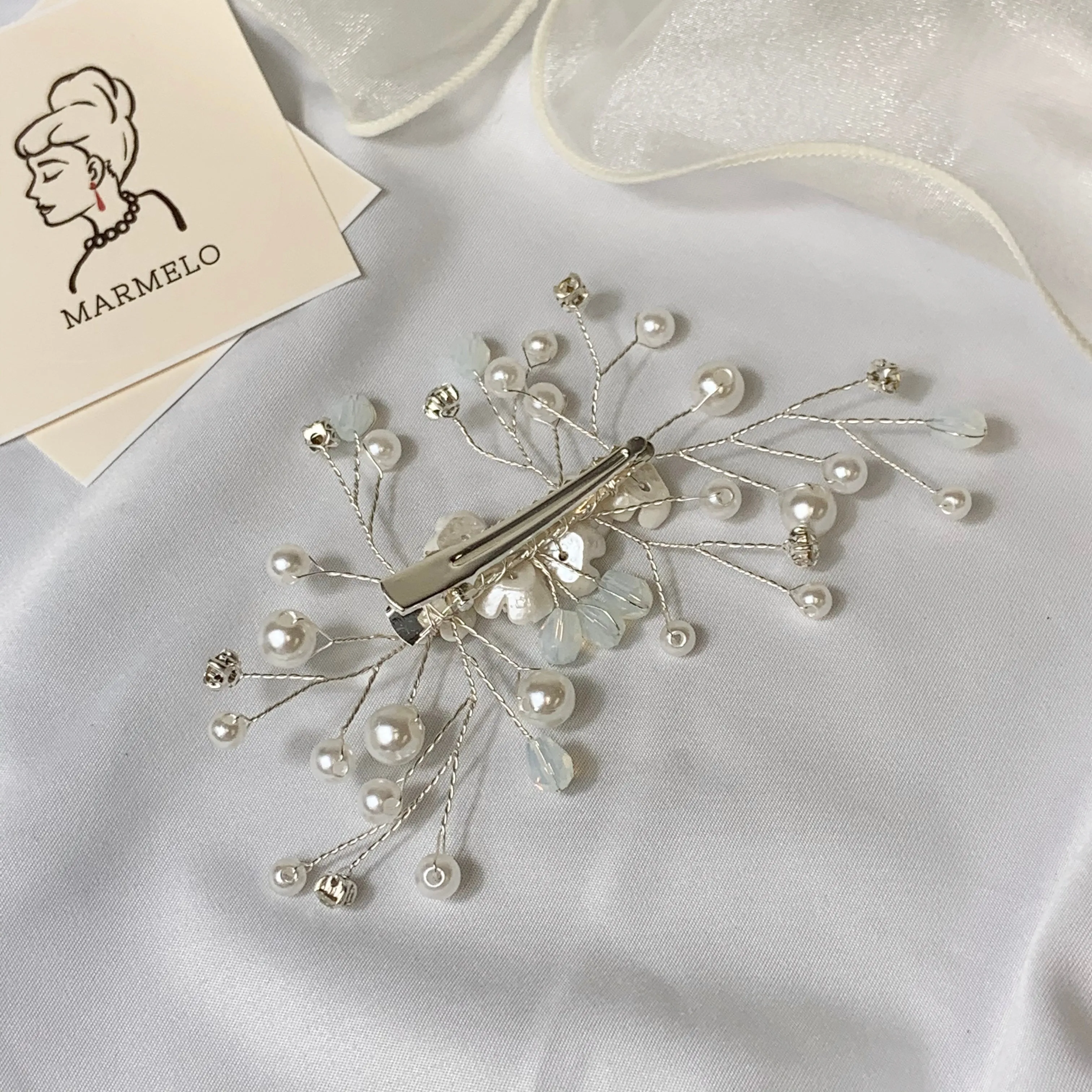 Dainty Mother Of Pearl and Crystal Floral Pearl Bridal Hair pin