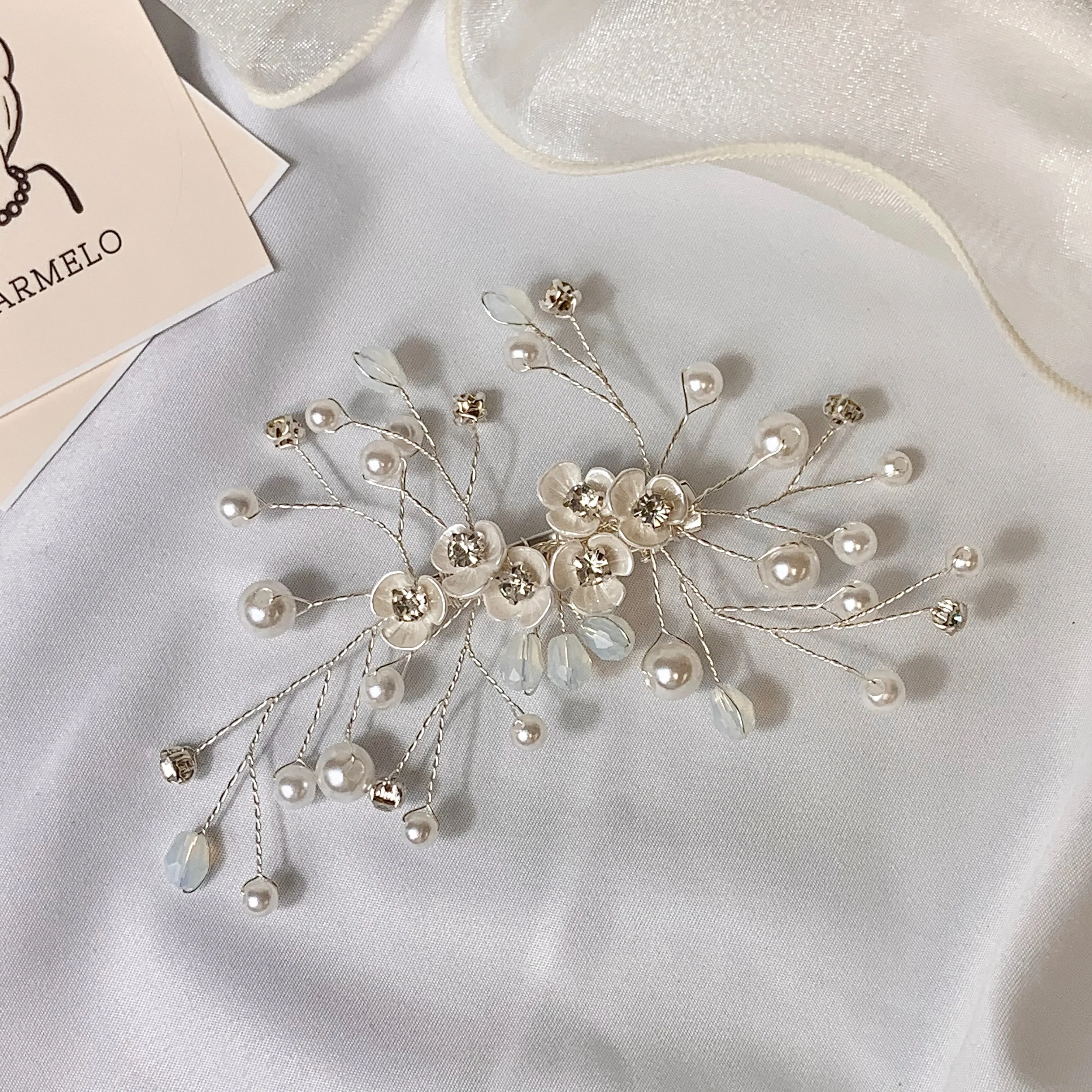 Dainty Mother Of Pearl and Crystal Floral Pearl Bridal Hair pin