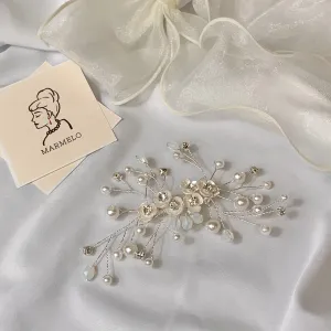 Dainty Mother Of Pearl and Crystal Floral Pearl Bridal Hair pin