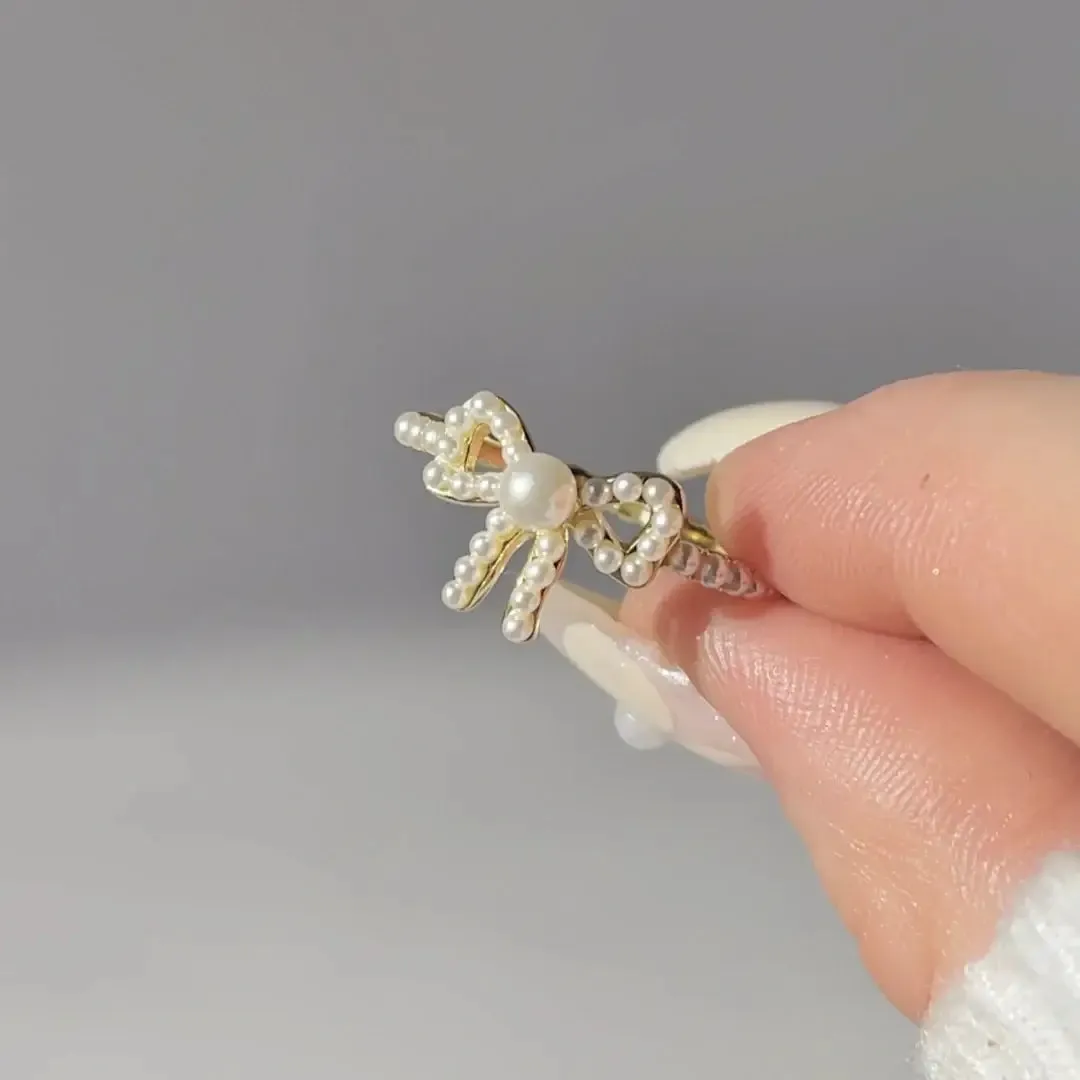 Dainty Pearl Encrusted Bow Ring
