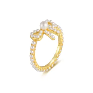 Dainty Pearl Encrusted Bow Ring