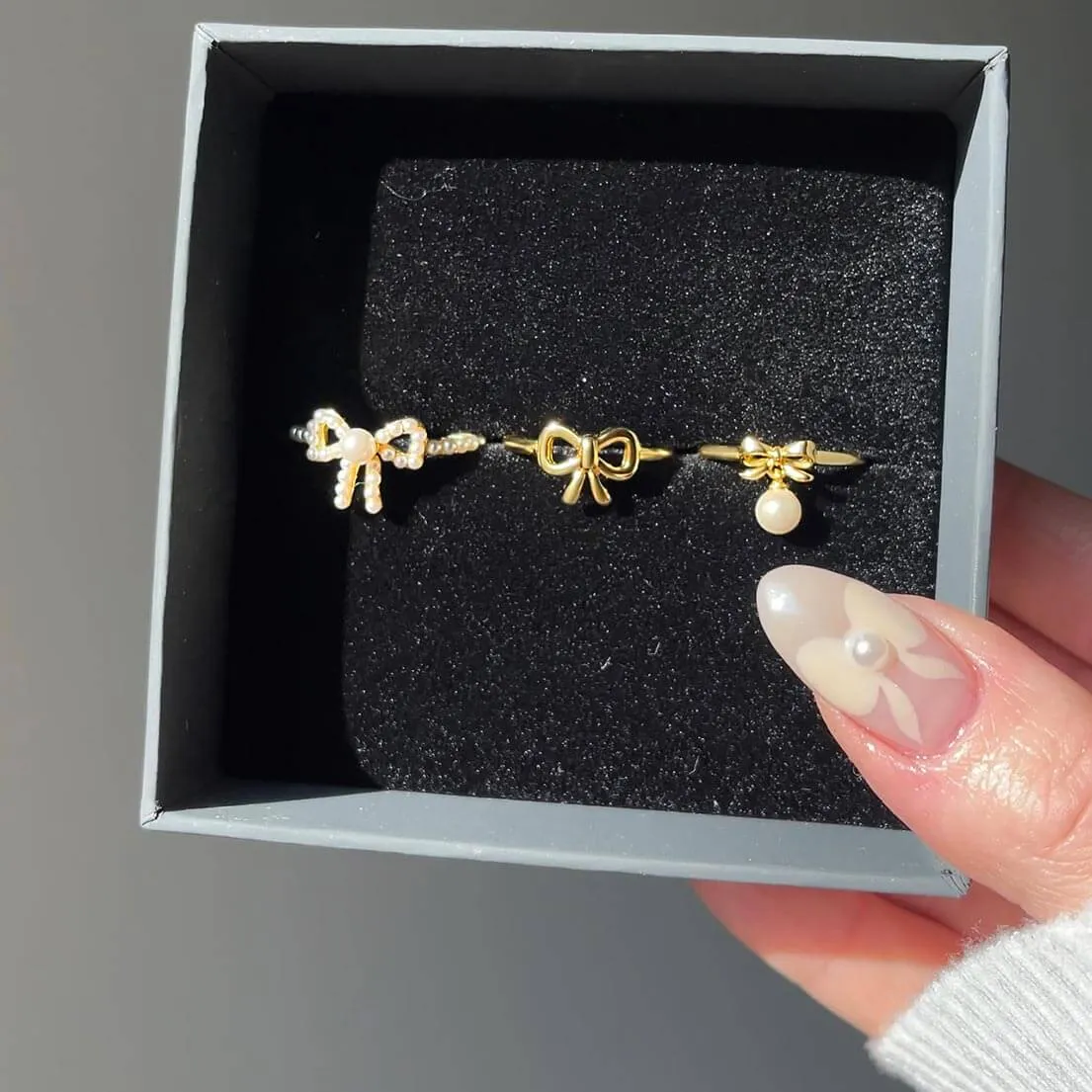 Dainty Pearl Encrusted Bow Ring