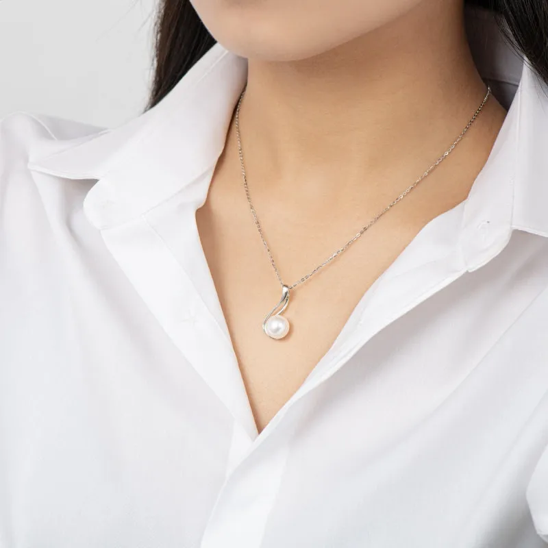 Dainty Sterling Silver Freshwater White 10mm Pearl Pendant Necklace for Women