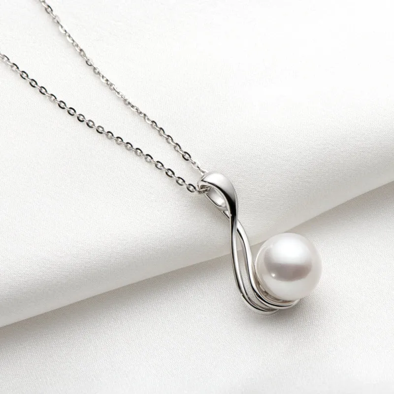 Dainty Sterling Silver Freshwater White 10mm Pearl Pendant Necklace for Women