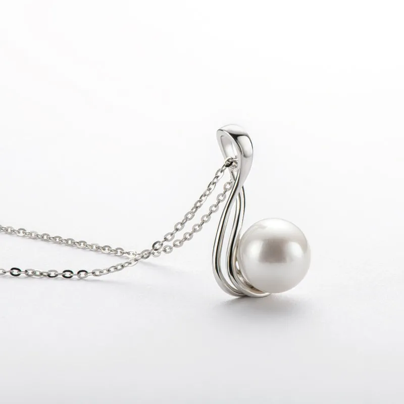 Dainty Sterling Silver Freshwater White 10mm Pearl Pendant Necklace for Women