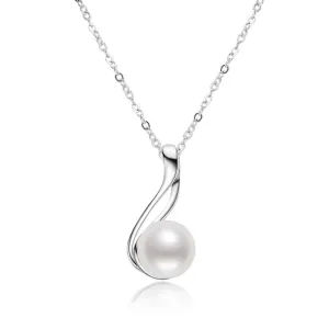 Dainty Sterling Silver Freshwater White 10mm Pearl Pendant Necklace for Women