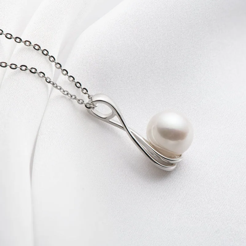 Dainty Sterling Silver Freshwater White 10mm Pearl Pendant Necklace for Women