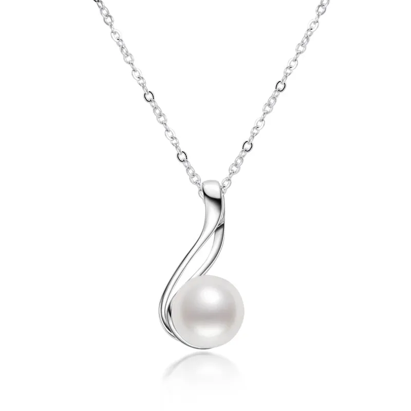 Dainty Sterling Silver Freshwater White 10mm Pearl Pendant Necklace for Women