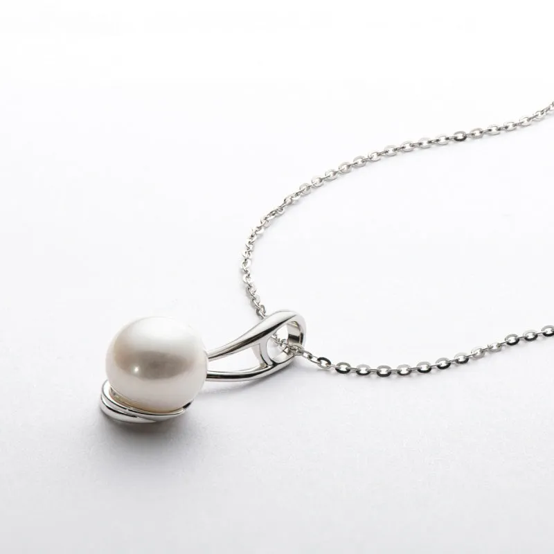 Dainty Sterling Silver Freshwater White 10mm Pearl Pendant Necklace for Women