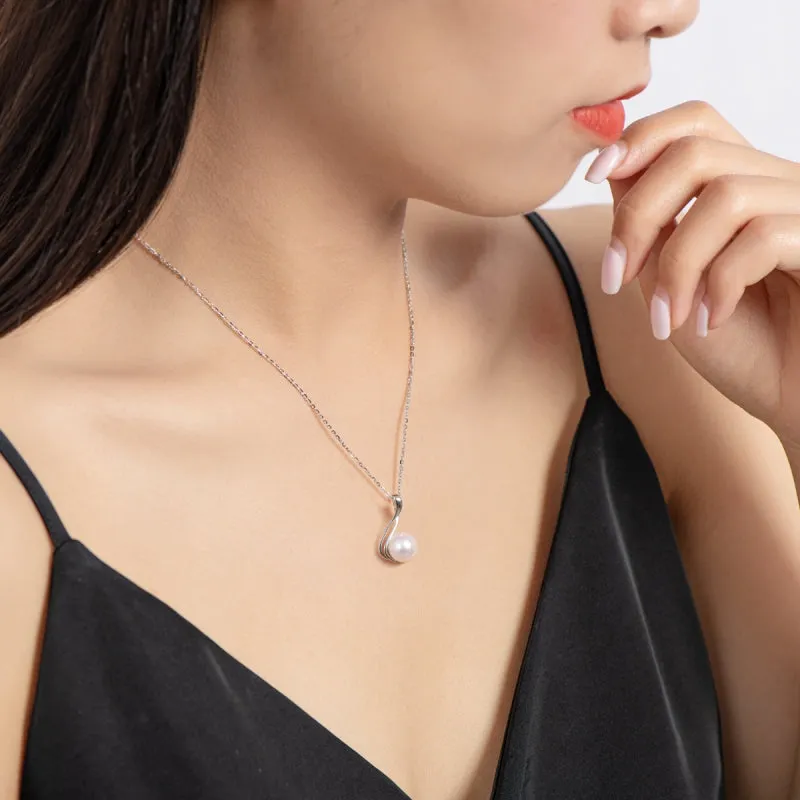 Dainty Sterling Silver Freshwater White 10mm Pearl Pendant Necklace for Women