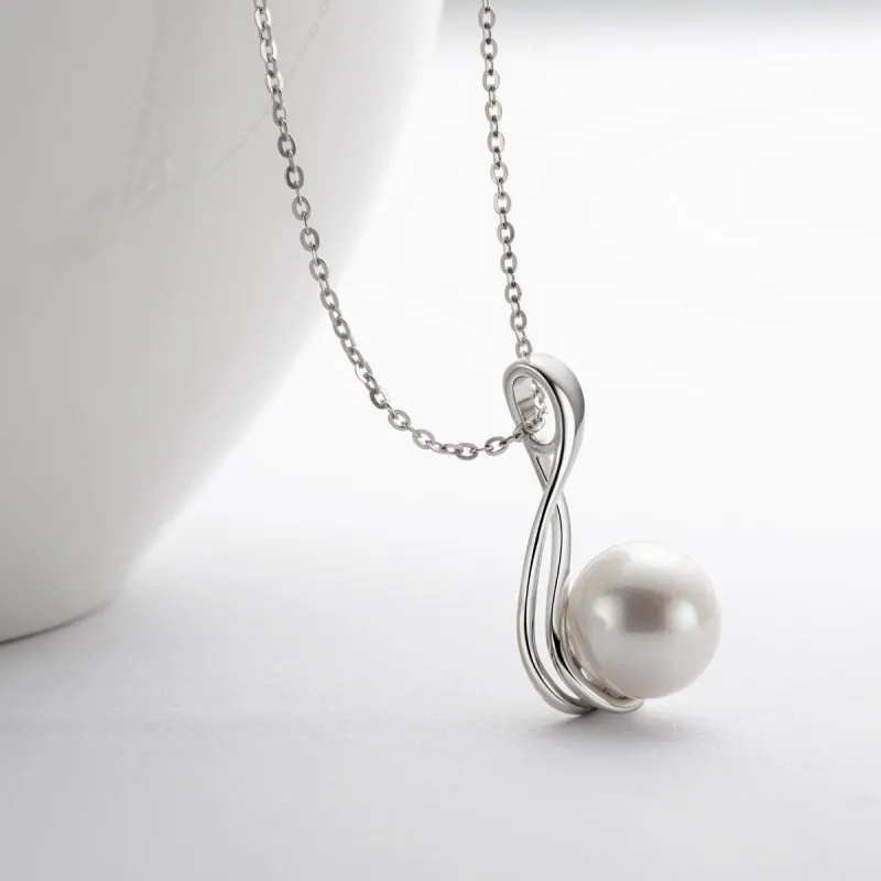 Dainty Sterling Silver Freshwater White 10mm Pearl Pendant Necklace for Women