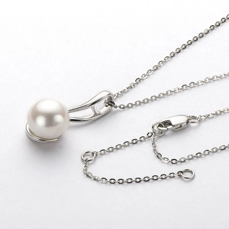 Dainty Sterling Silver Freshwater White 10mm Pearl Pendant Necklace for Women