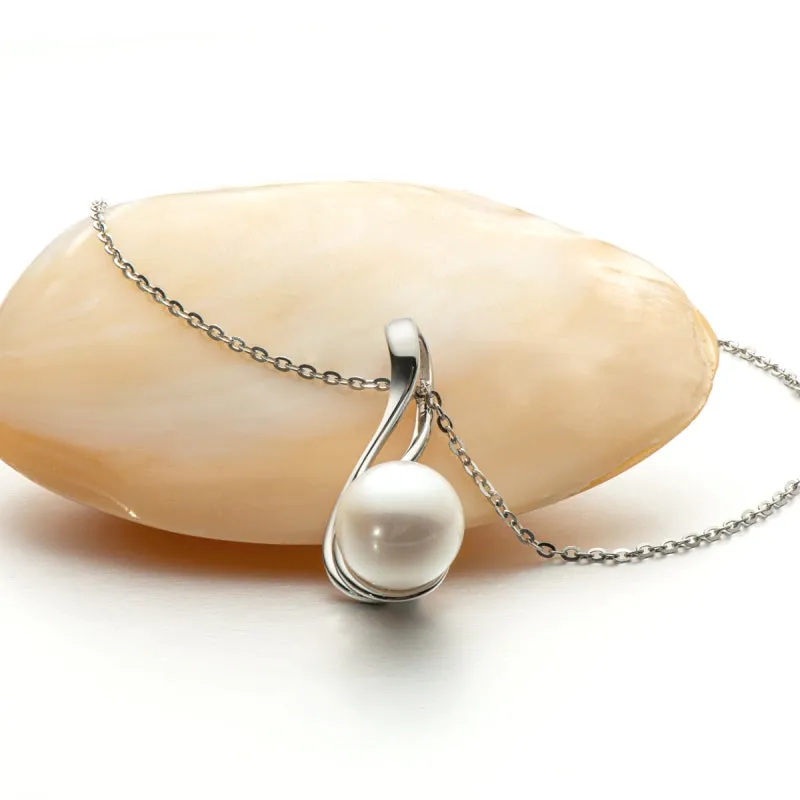 Dainty Sterling Silver Freshwater White 10mm Pearl Pendant Necklace for Women