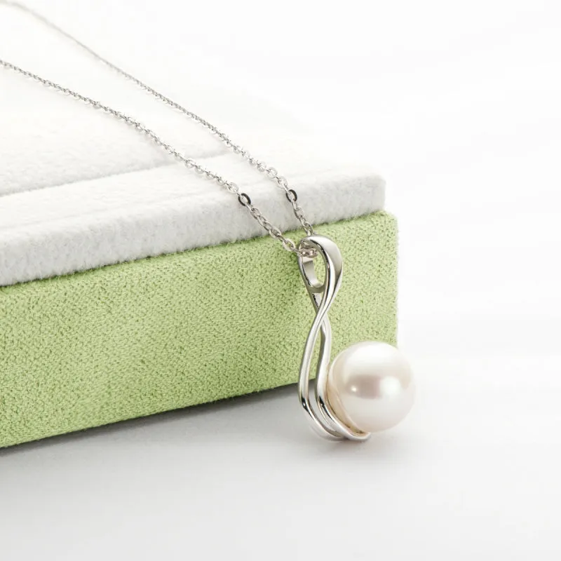 Dainty Sterling Silver Freshwater White 10mm Pearl Pendant Necklace for Women