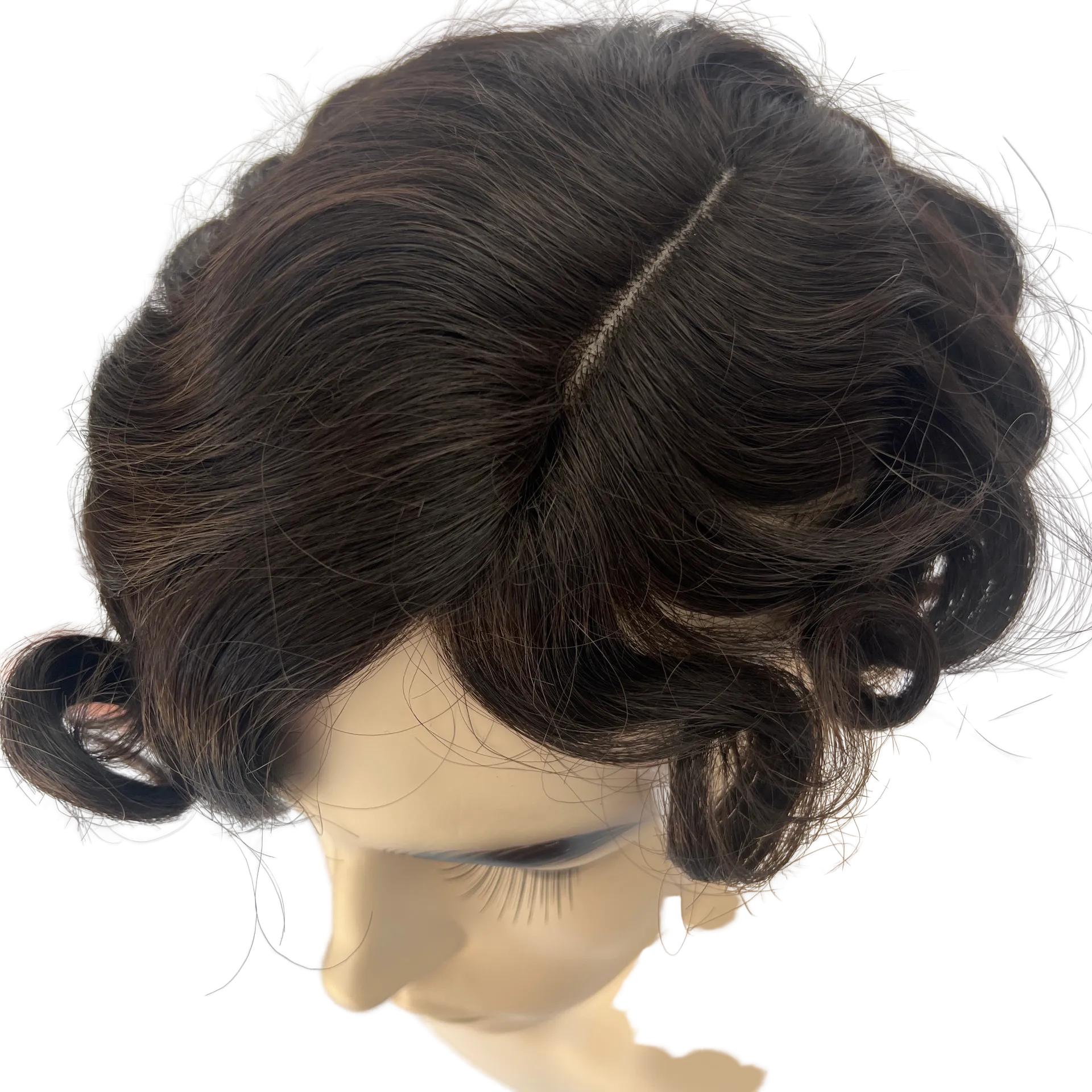 Dark Brown Hair System for Men Toupee Hand-tied Edging Base Hairpiece for Men