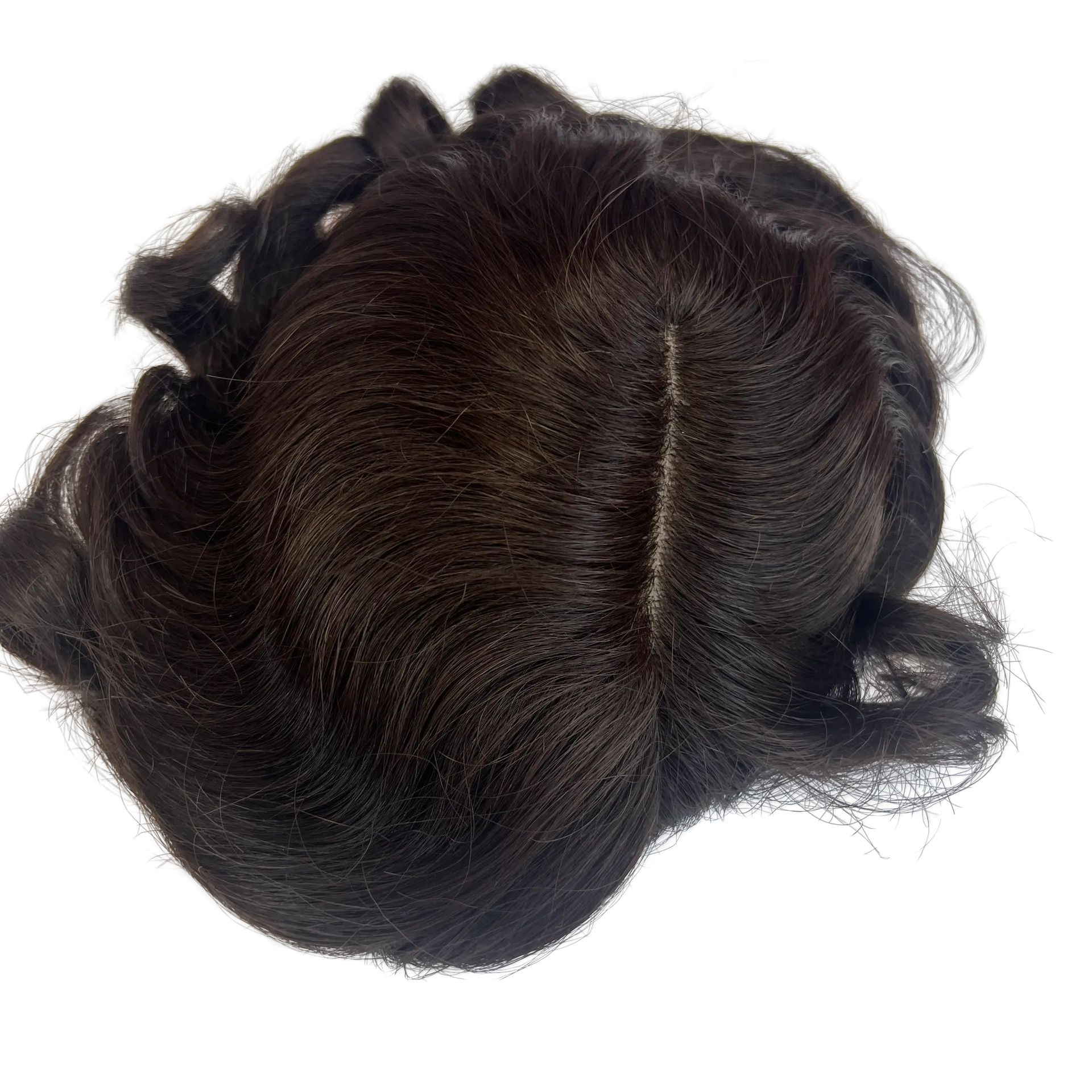 Dark Brown Hair System for Men Toupee Hand-tied Edging Base Hairpiece for Men