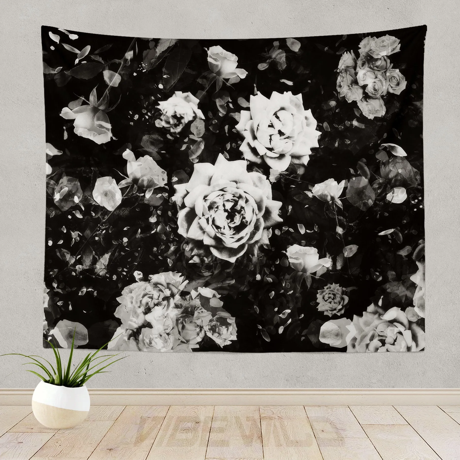 Dark White Rose Tapestry
