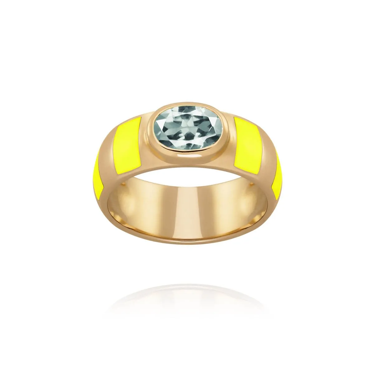 Delphine seal ring neon-yellow enamel and smoked-green Sapphire