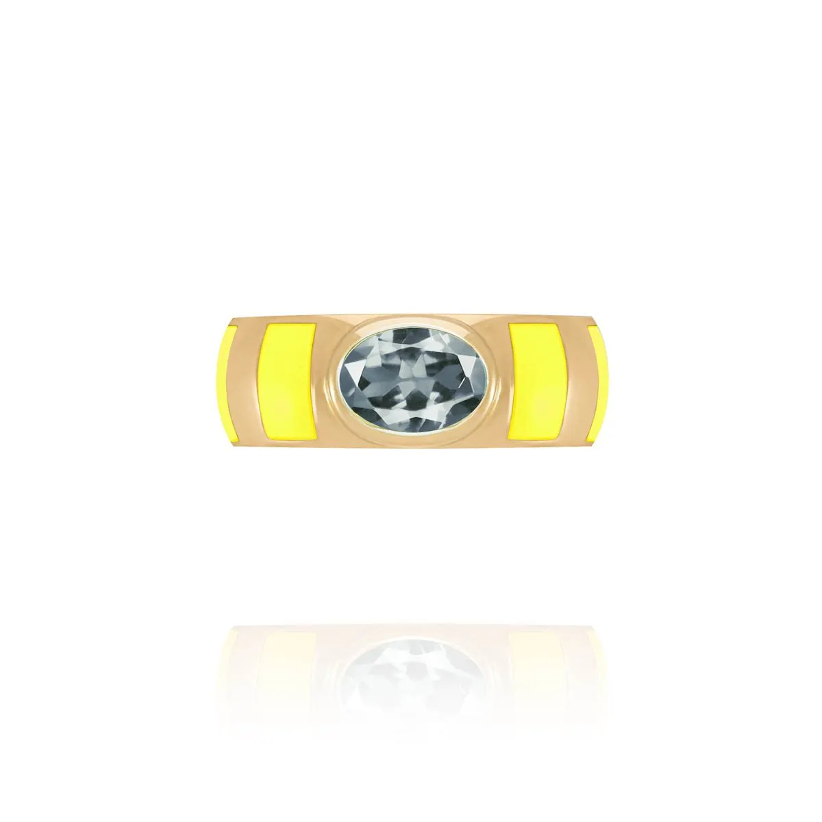 Delphine seal ring neon-yellow enamel and smoked-green Sapphire