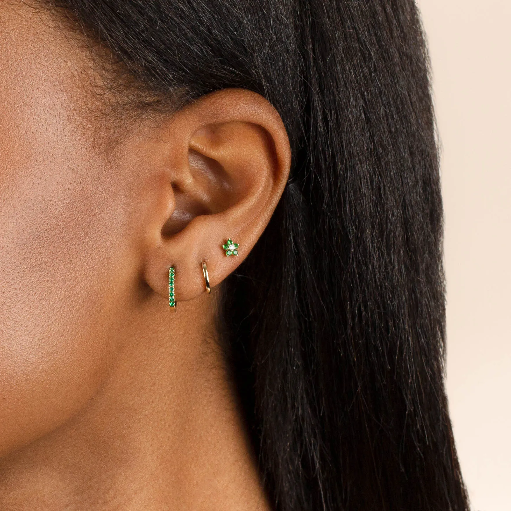 Diamond X Colored Gemstone Flower Stud Earring 14K