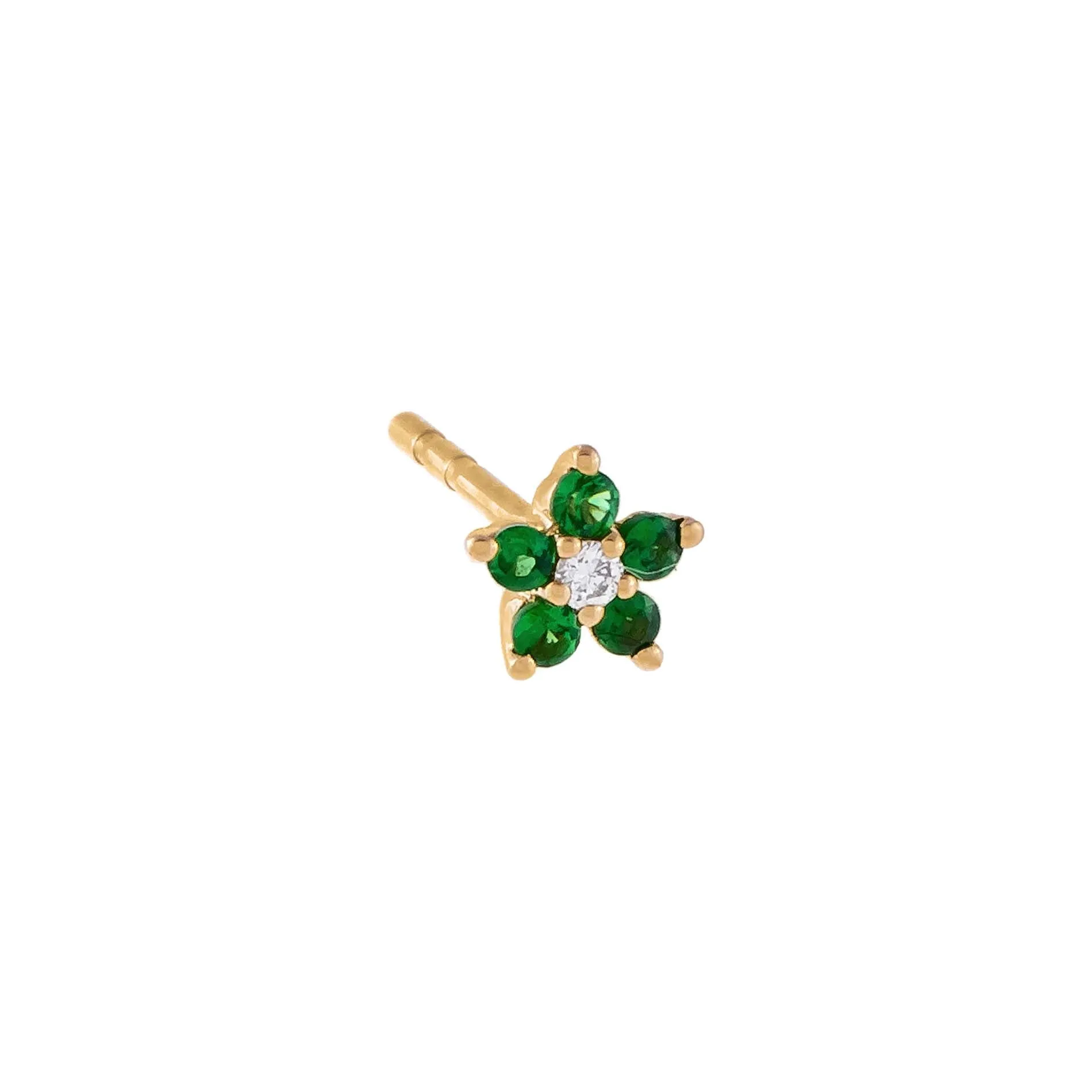 Diamond X Colored Gemstone Flower Stud Earring 14K