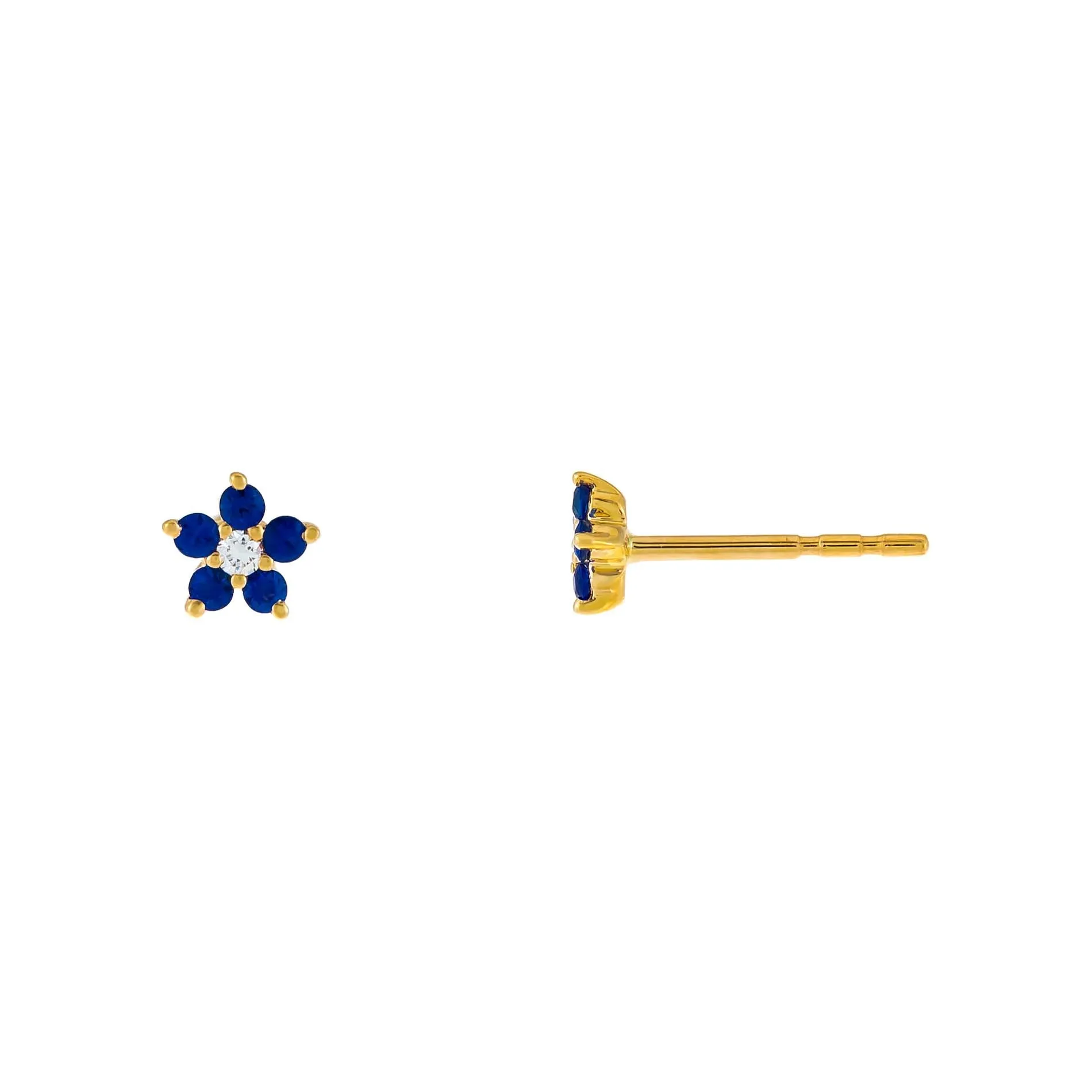 Diamond X Colored Gemstone Flower Stud Earring 14K