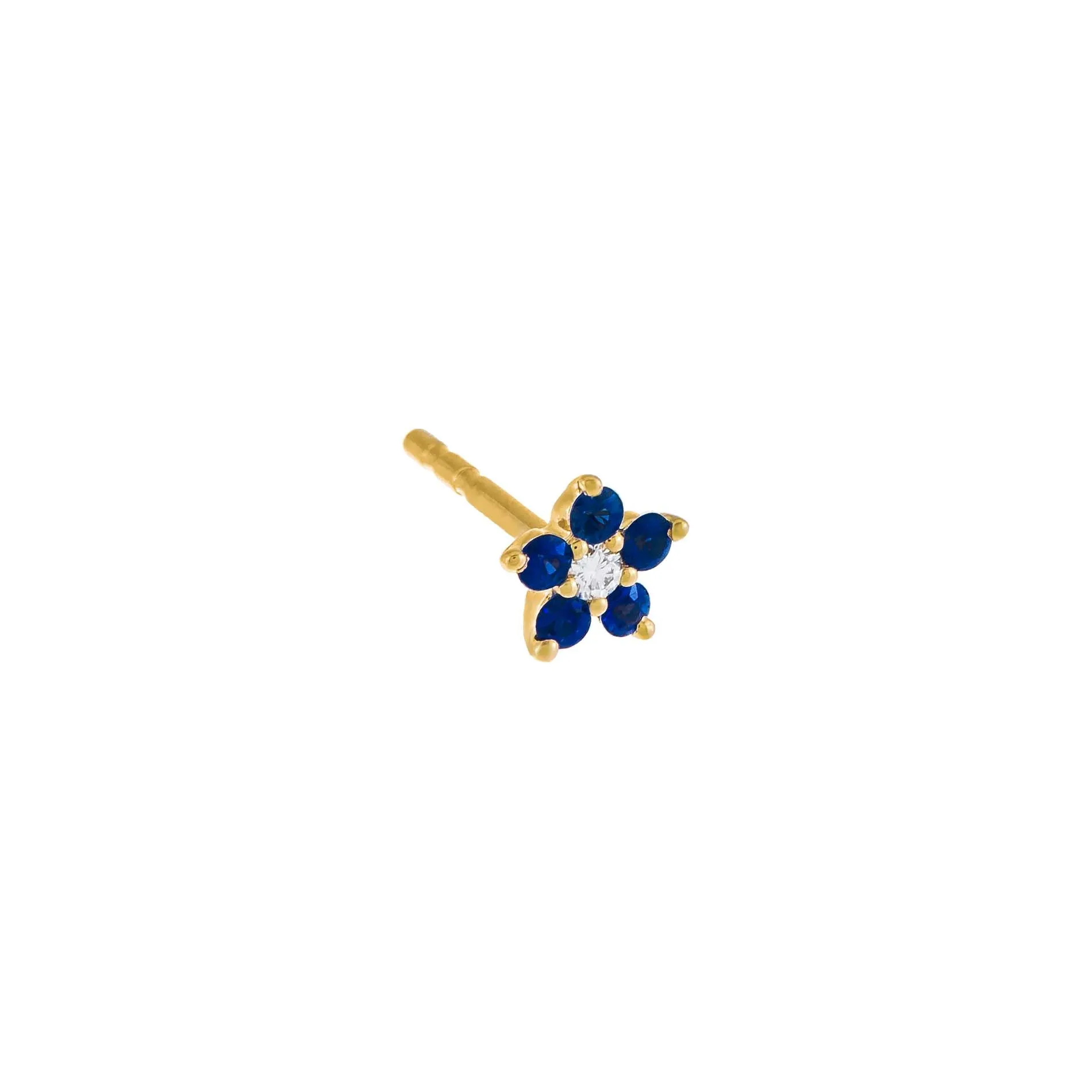 Diamond X Colored Gemstone Flower Stud Earring 14K