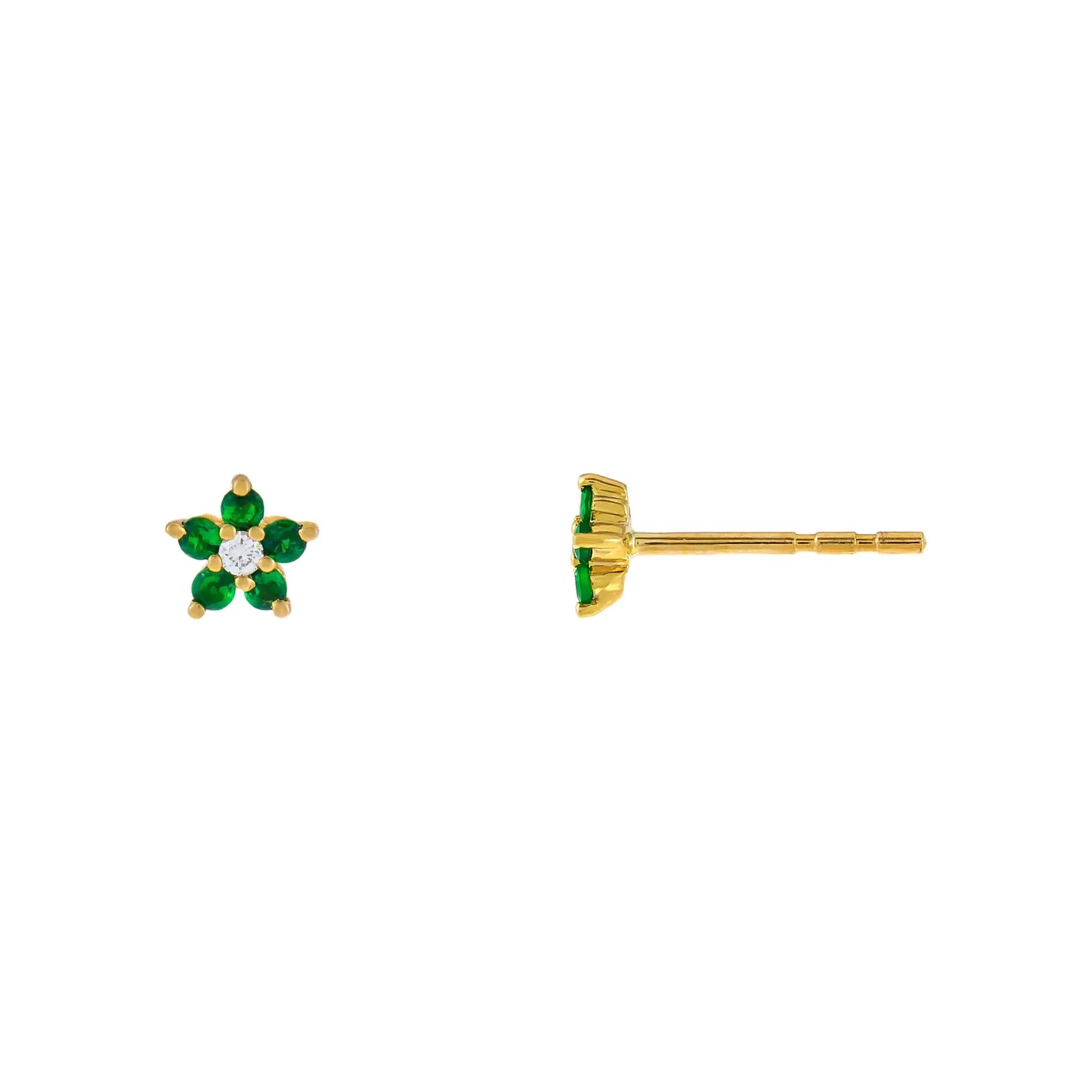 Diamond X Colored Gemstone Flower Stud Earring 14K