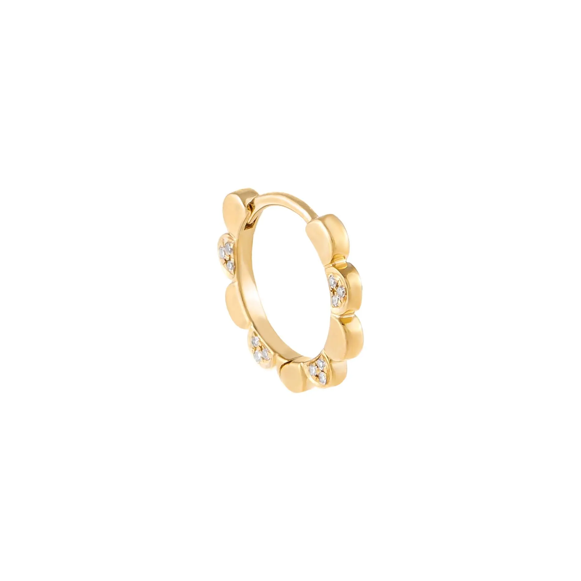 Diamond X Solid Flower Cartilage Huggie Earring 14K