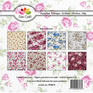 Dixi Craft 8 Designs Paper Pad 6" Card Making - RETRO FLOWERS AS SEEN ON TV
