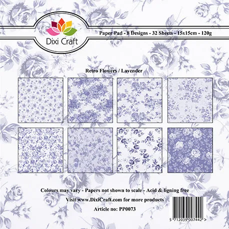 Dixi Craft 8 Designs Paper Pads 6" 32 Sheets RETRO FLOWERS LAVENDER AS SEEN ON TV