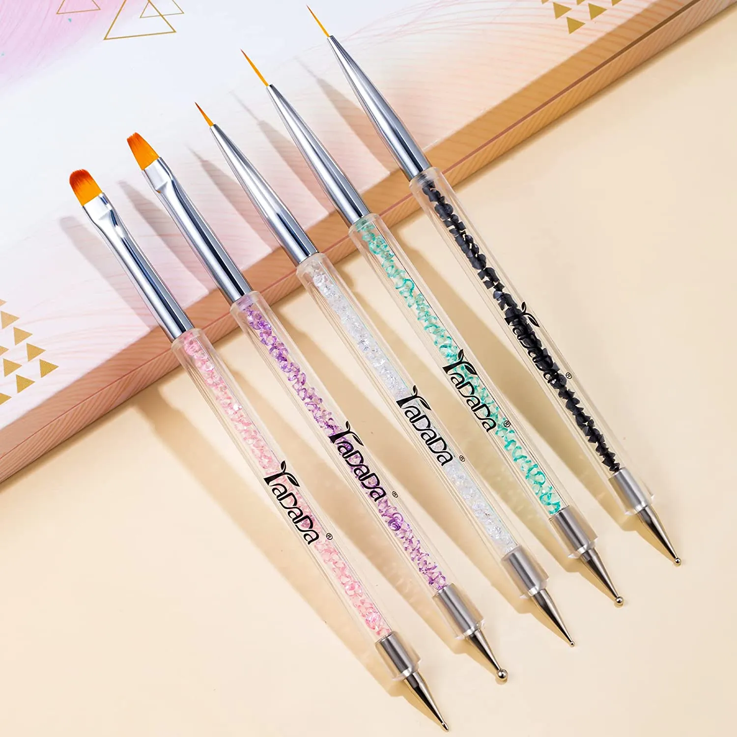 Double-Ended Nail Art Brushes, Nail Design Tools Kit 5 PCS Including Nail Liner Brush and Nail Dotting Pens for Acrylic Nail Home Salon by YADADA