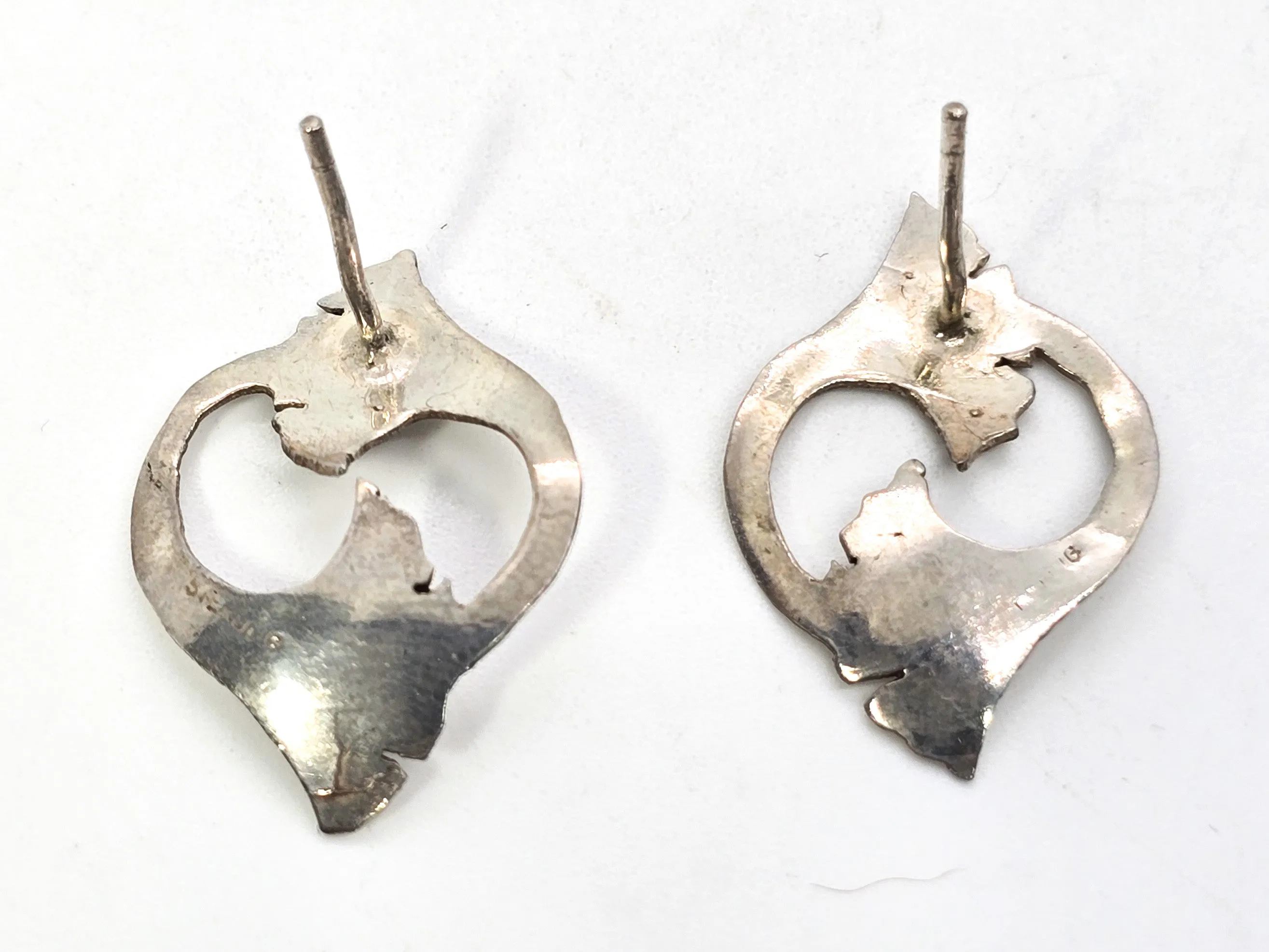 Double lily flower Art Nouveau vintage sterling silver stud earrings