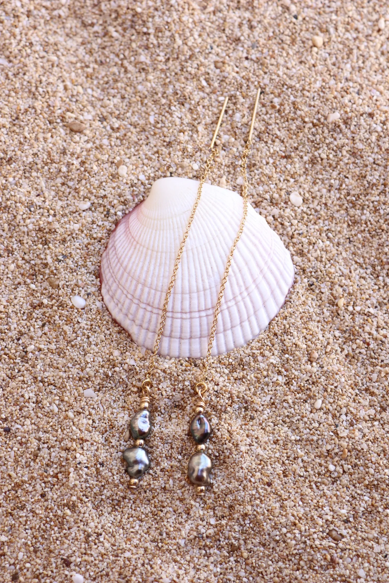 Double Pearl Threader Earrings